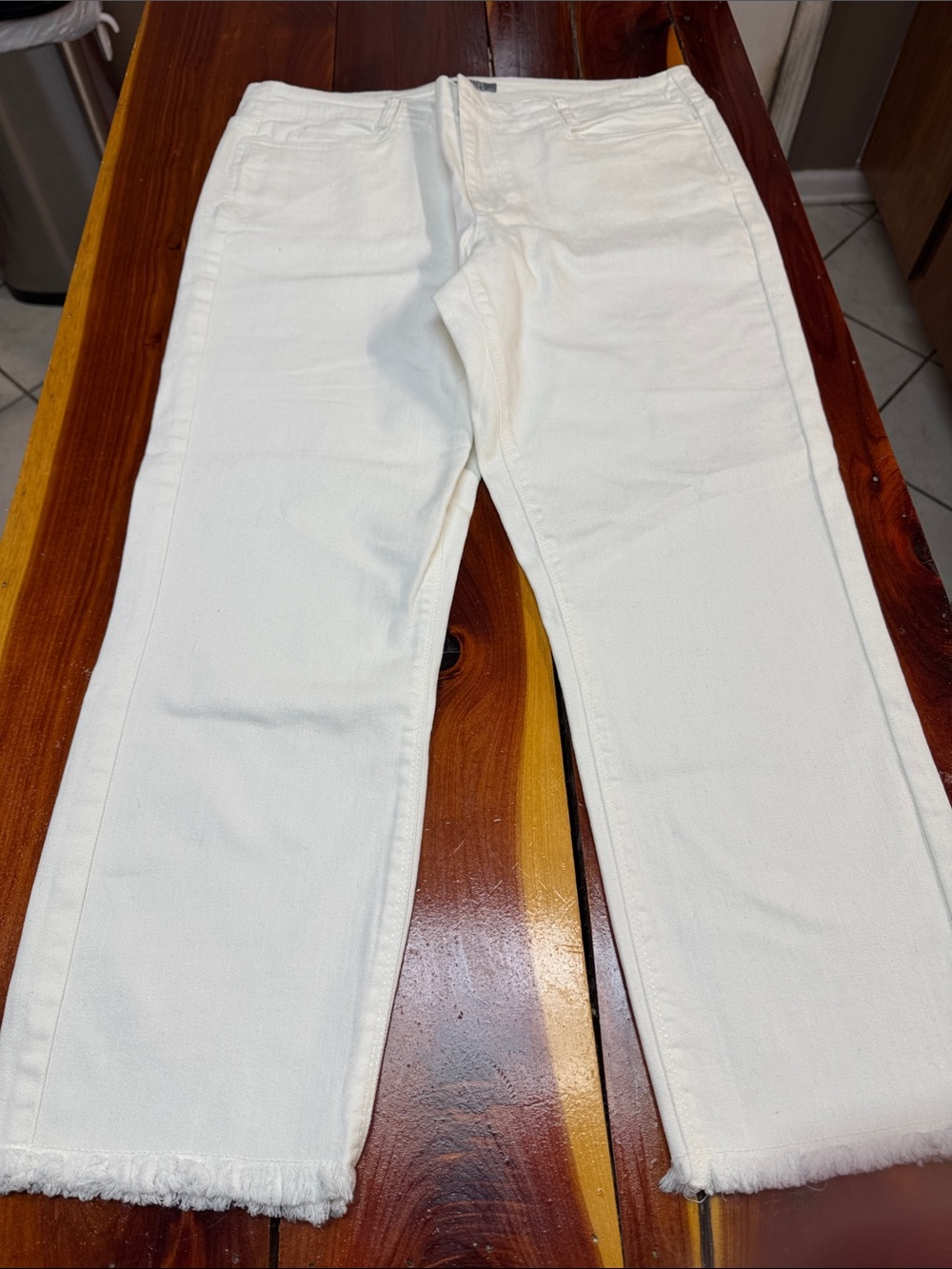 Habitat White Straight-Leg Jeans with Frayed Hem Size 14